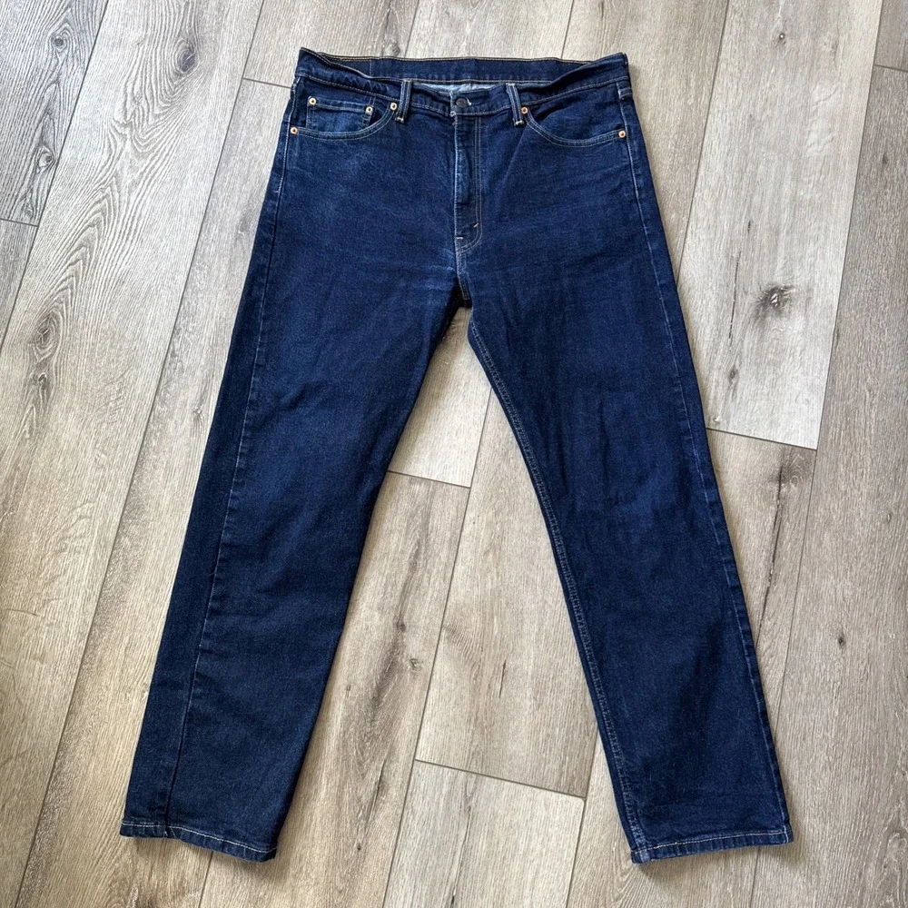 LEVIS MEN DARK BLUE JEAN 505 38X32 REGULAR STRAIGHT CLASSIC COTTON‎ DENIM #647